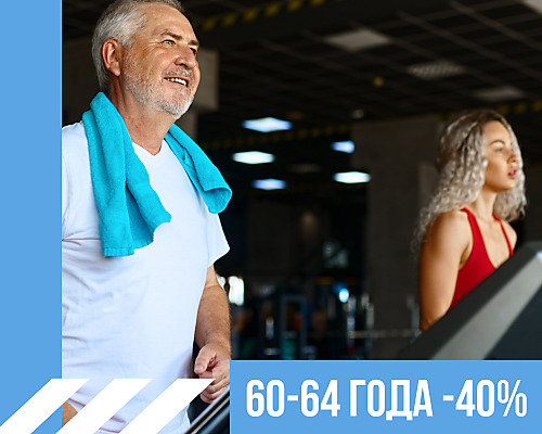 Скидки для пенсионеров                60-64 года - 40%